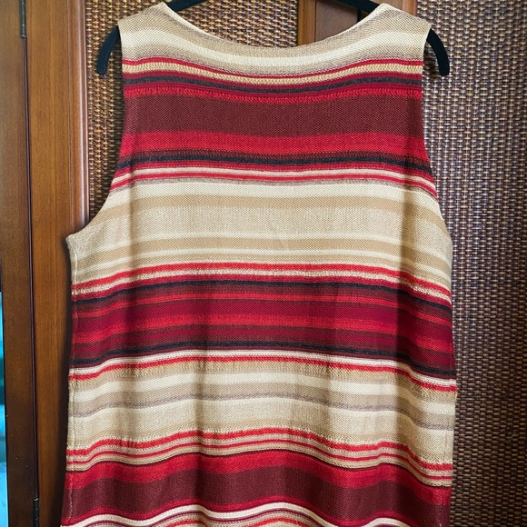 LAUREN Ralph Lauren Plus Size Sleeveless Striped Knit Sweater 1X Red Beige - Picture 3 of 3